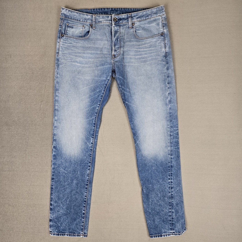 G Star Raw Jeans Mens 36x32 Blue Medium Wash Faded 3301 Slim Denim Button Fly